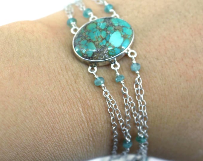 Vintage Turquoise Cabochons and Sterling Silver Bracelet BR 138