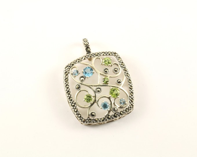 Vintage Beautiful Scroll Crystals CZ Marcasite Design Pendant 925 Sterling  PD 1951