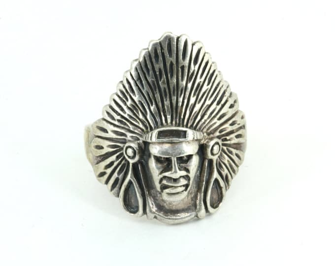 Vintage Size 13 American Indian Chief | Handmade Silver Men Ring| Native American |Chief Sterling Silver | Men Jewelry RG 1654