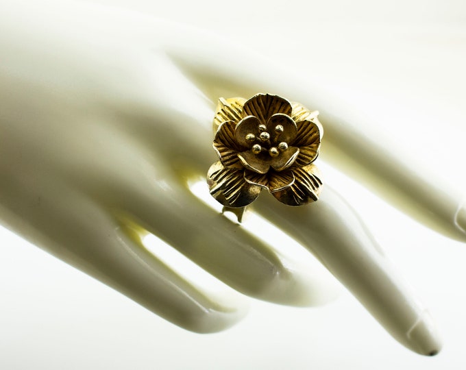 Vintage Size 9 Massive Forged Flower Design Elegant Statement Ring Sterling 925 Silver RG 4467Q