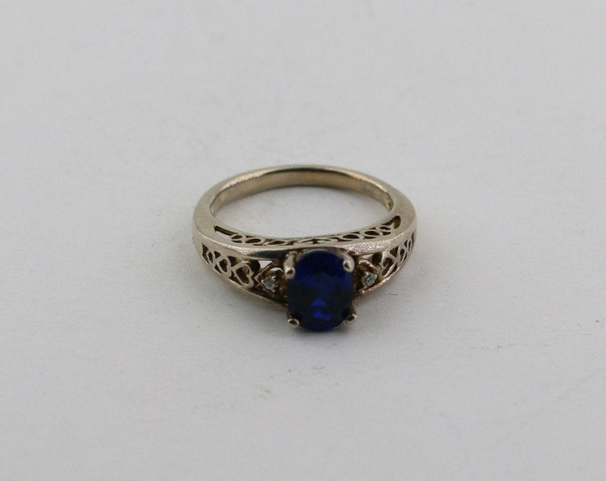 Vintage Size 7.25 Oval Cut Deep Dark Blue Crystal CZ Classy Royal Engagement Design Ring 925 Sterling Silver RG 132U