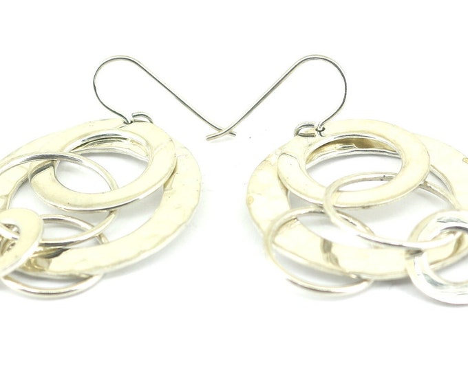 Vintage Mexico Classic Look Multi Circle Hoops Stud Dangle Earrings 925 Sterling Silver ER 601