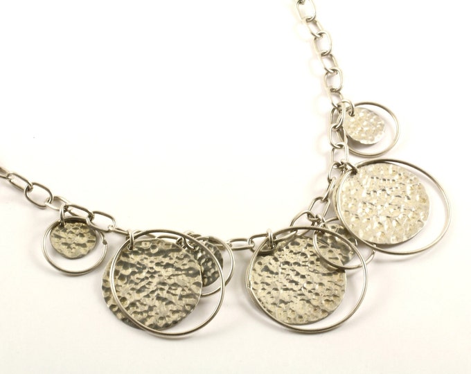 Vintage Hammered Dangle Coin Design Necklace 925 Sterling NC 834