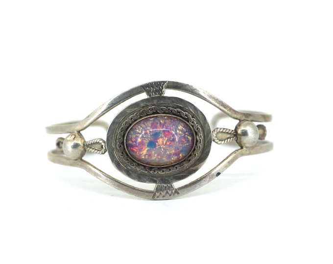 Vintage Mexico Perlmutter Oval Opal Cuff  Bracelet 925 Sterling Silver  BR 3943