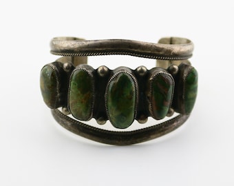 Vintage Navajo Variscite Cuff Bracelet Sterling Silver Beaded Design BR 3630