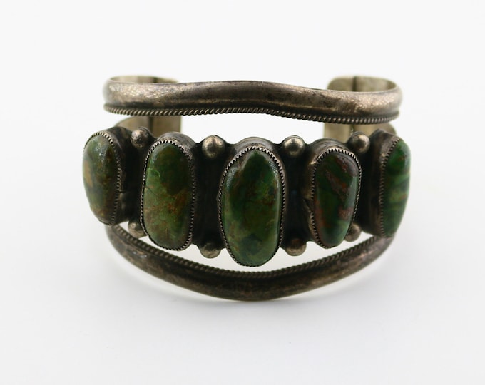 Vintage Navajo Variscite Cuff Bracelet Sterling Silver Beaded Design BR 3630
