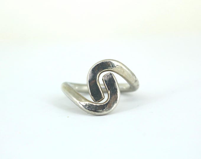Vintage Mexico Overlap Wave Curved Scroll Design Ring 925 Sterling Silver RG 4180