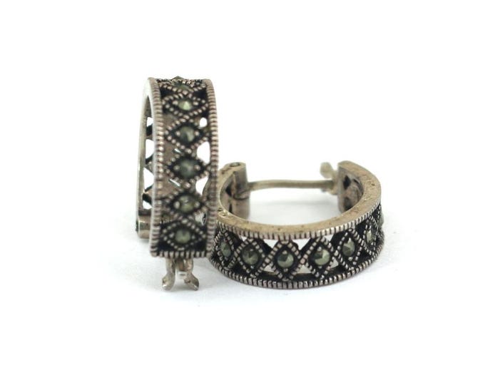 Vintage Earrings Marcasite Stones Design Earrings Sterling 925 Silver Earrings | ER 1636