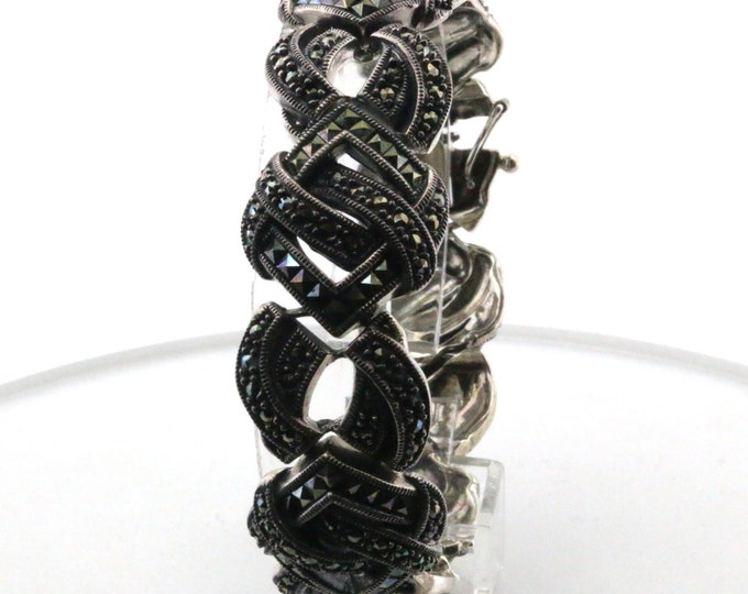 Vintage Swirl Links Marcasite Bracelet 925 Silver BR 1878