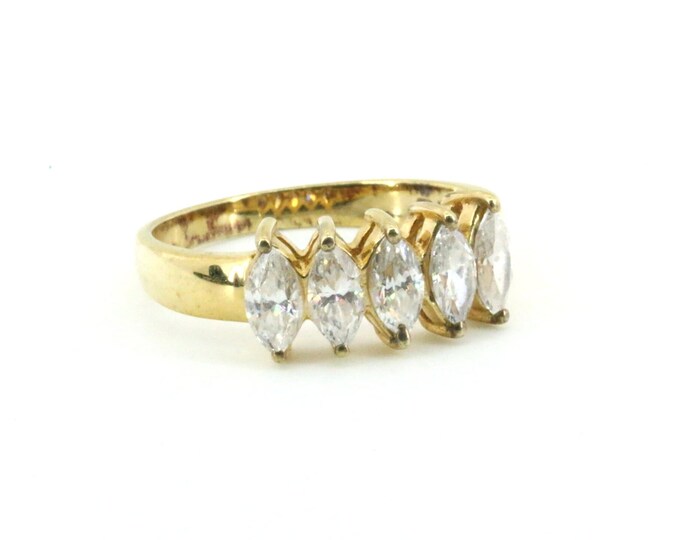 Size 7 Gold Plated Vintage Five Oval Crystals CZ  Ring  925 Sterling Silver RG 2541