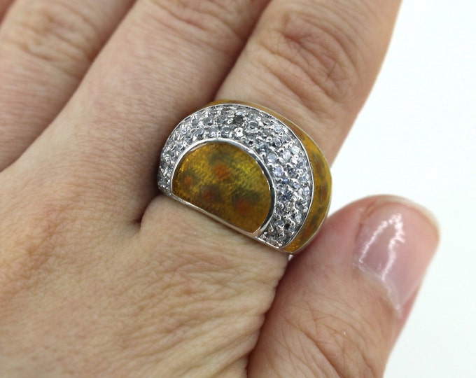 Vintage Size 7  Yellow Dome  Ring 925 Sterling Silver  RG 1075