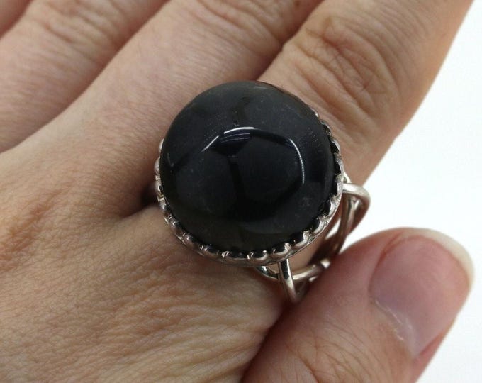 Vintage Size 8 Black Soccer Ball Ring Sterling 925 Silver RG 4383