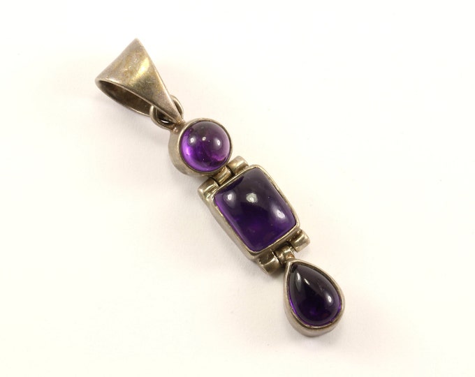 Vintage Beautiful Flexible Purple Amethyst Geometric Design Pendant 925 Sterling  PD 1643