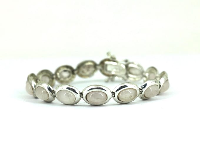 Vintage Rose Quartz Healing Crystal Link  Bracelet 925 Sterling BR 235