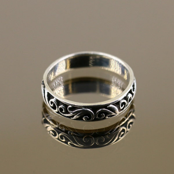 Vintage Extra Large Scrolls Simple Thailand Style Design Band Ring 925 Sterling Silver Size 12.75 RG 610H