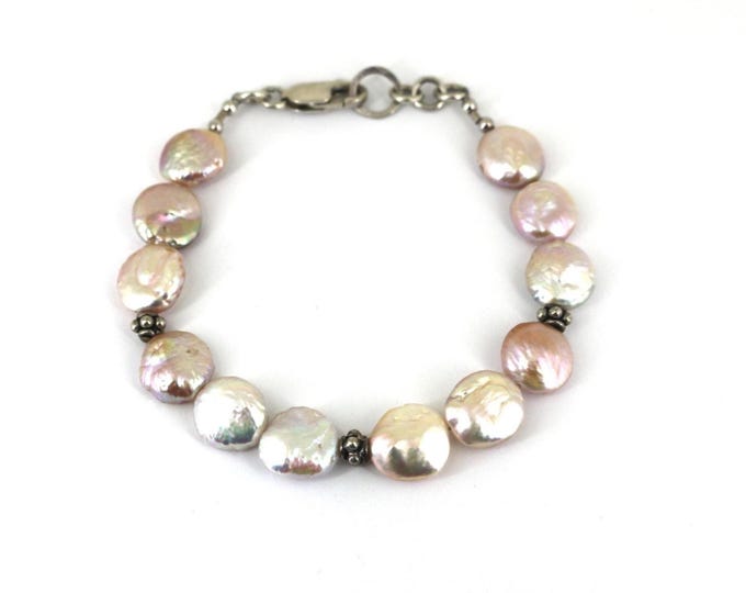 Vintage Baroque Freshwater Large Iridescent Pearl Bracelet  925 Sterling BR 199