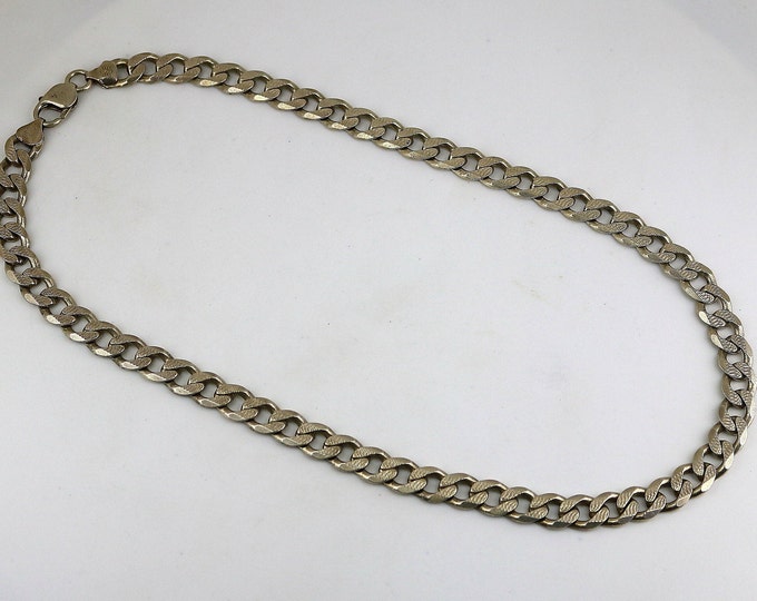 Vintage 20 Inch Italy Two-Sided Plain Simple Thick Curb Chunky Chain Design Necklace Sterling 925 Silver NC 1085