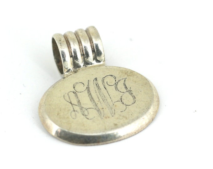 Vintage Mexican Oval Tag With Name Monogram BMU Design Pendant 925 Sterling PD 1805
