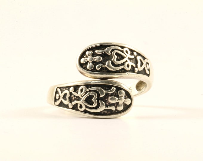 Vintage Scroll Floral Overlap Design Size 9 Ring 925 Sterling Silver RG 3652