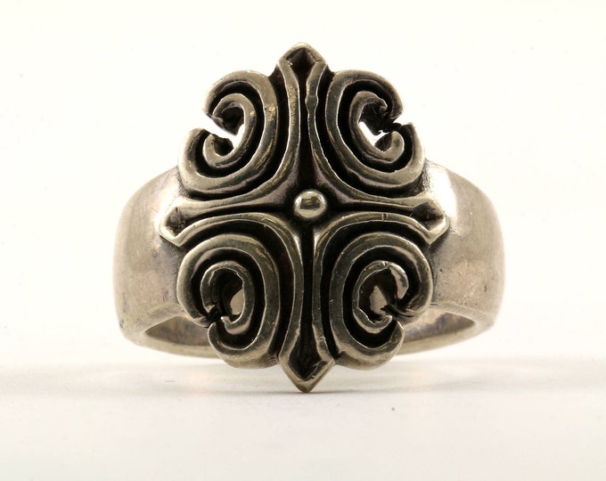 Vintage Men's Scroll Cross Design Ring 925 Sterling Large Size 13 RG 2285-E