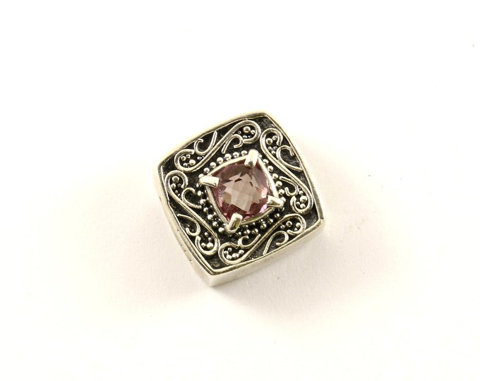 Vintage Beautiful Scroll Pink Crystal CZ Design Pendant 925 Sterling  PD 2045