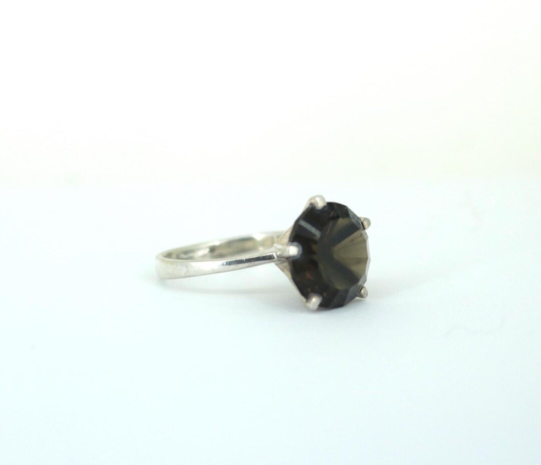 SILVER925 LEATHER STONE DESIGN RING/シルバー Vintage Large Beautiful Brown Crystal Diamond Cut Modern