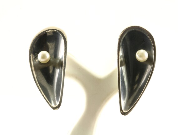 Vintage Mexico Faux Pearl Screw Back Earrings 925… - image 1