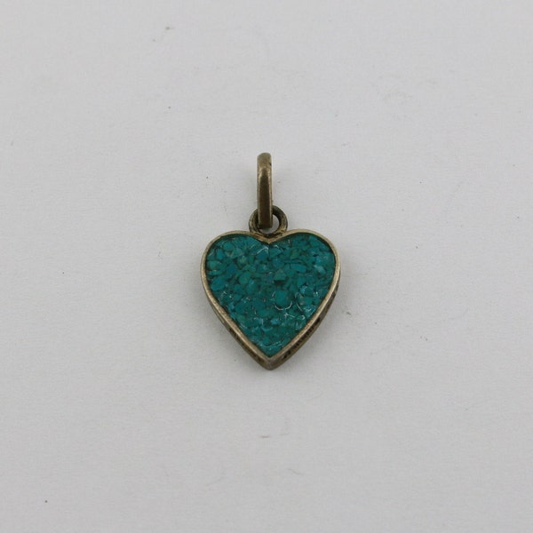 Vintage Navajo Style Native American Heart Shape Blue Spider Turquoise Design Pendant 925 Sterling PD 2843R