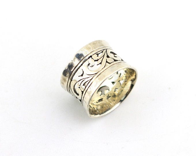 Vintage Janice Girardi Scroll Hammered High Bohemian Band Ring 925 Sterling Silver RG 387L