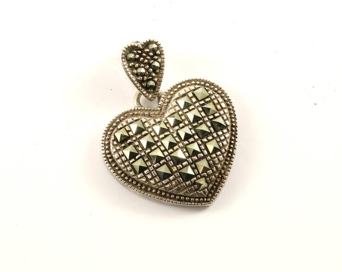 Vintage Heart Love Marcasite Pendant 925 Sterling Silver PD 41