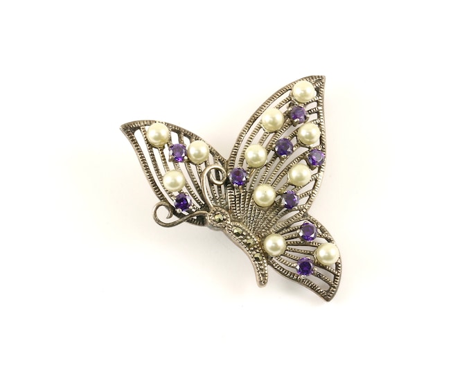 Vintage Beautiful Butterfly Marcasite Design Pin/Brooch 925 Sterling BB 1739