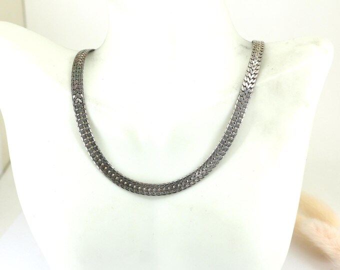 Vintage 18 Inch Italy Herringbone Design Chain Necklace 925 Sterling Nc 1551