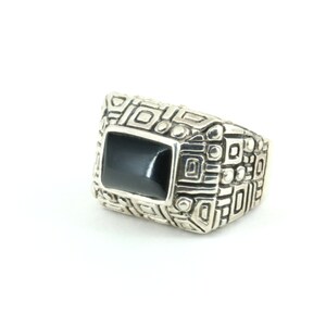 Vintage Men&#39;s Onyx Rectangle Shape Ring 925 Sterling Silver RG 2641