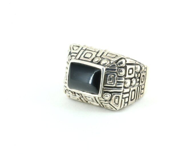 Vintage Men's Onyx Rectangle Shape Ring 925 Sterling Silver RG 2641