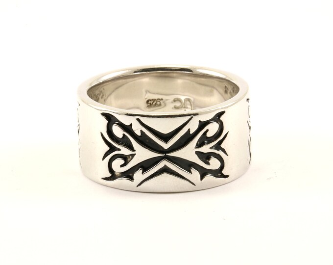 Size 12 Men Gothic Scroll Design Band Ring Large 925 Sterling RG 2105
