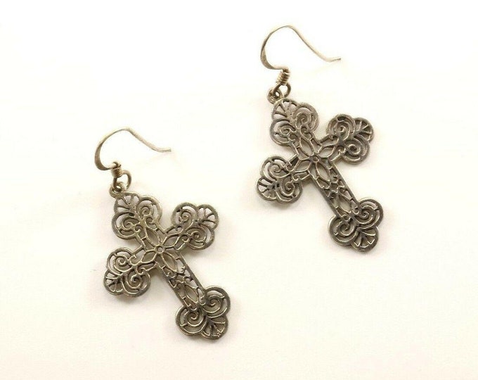 Vintage Cross Scroll Design Dangle Earrings 925 Sterling Silver Er 834