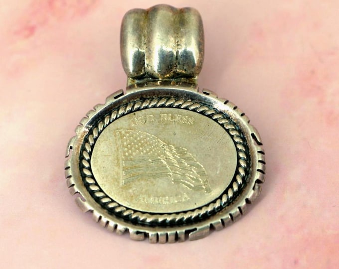 Vintage Patriotic "God Bless America''  Pendant 925 Sterling PD 1336
