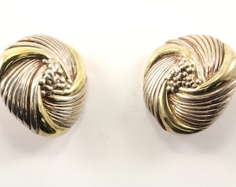 Vintage Two Tone Textured "M.H." Initials Stud Earrings 925 Sterling Silver ER 889