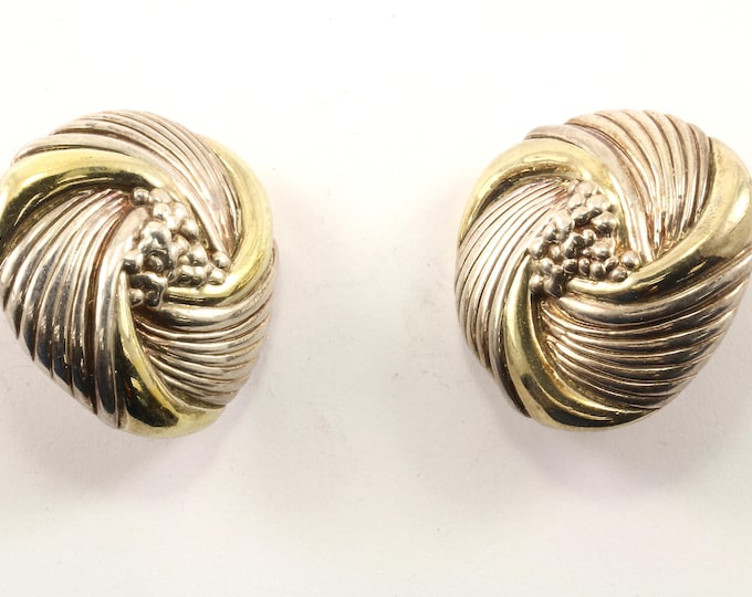 Vintage Two Tone Textured "M.H." Initials Stud Earrings 925 Sterling Silver ER 889