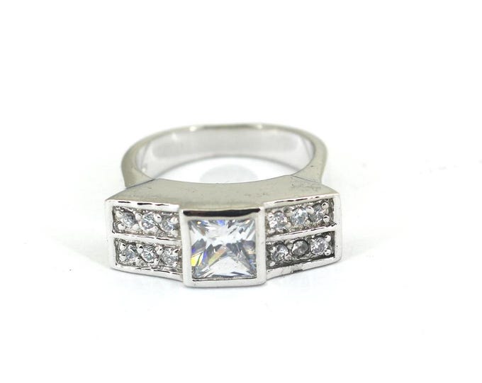 Vintage Men's Hematite CZ Inlay Signet Ring Size 10.25 Sterling 925 Silver Ring RG 4732