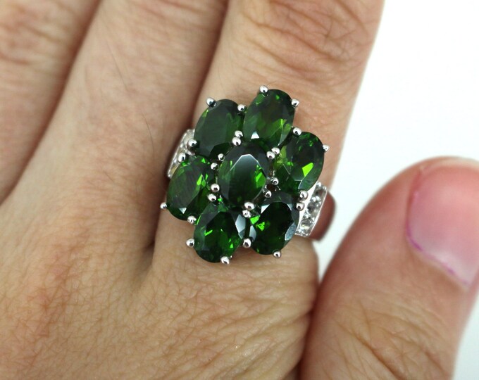 Size 6 Green Floral CZ Ring 925 Sterling RG 3868