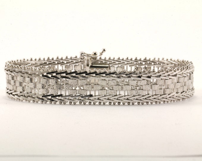 Vintage Flexible Herringbone Design Link Bracelet 925 Sterling BR 15-E