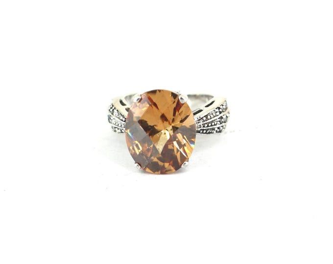 Vintage Size 6.5 in Sparkling Square Yellow Crystal CZ Design Statement Ring 925 Sterling Silver RG 4735