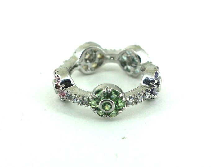 Size 5.75 Floral Multi Color CZ Ring 925 Sterling Rg 583