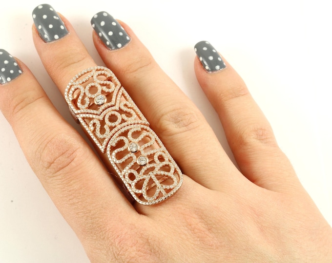 Vintage Size 7.5 Large Crystals Flexible Design Cocktail Ring 925 Sterling Rg 149