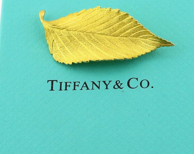Authentic Tiffany And Co 18k Yellow Gold Beech Chestnut Leaf Fall Brooch GBB 15T