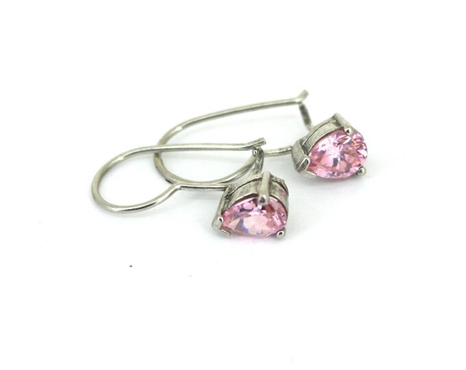 Vintage Sparkling Soft Pink CZ Crystal  Earrings 925 Sterling ER 502