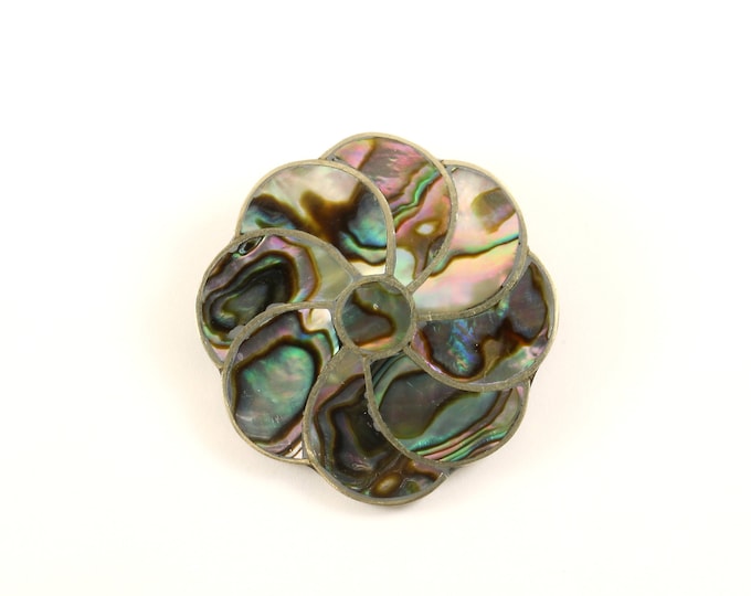 Vintage Beautiful Abalone Shell Flower Floral Design Pin/Brooch 925 Sterling BB 1470