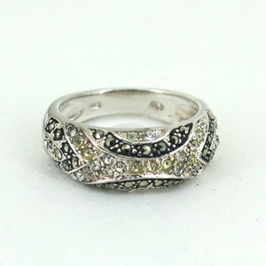 Vintage Size 7 Shiny White Crystals CZ Pave Marcasite Stones Design Ring 925 Sterling Silver RG 2523