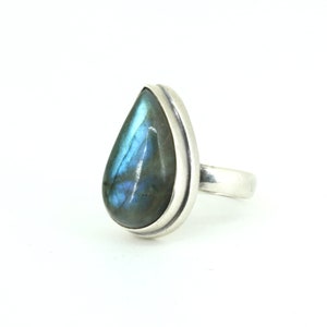 Vintage Size 9.5 Natural Labradorite Ring 925 Sterling Silver  RG 857